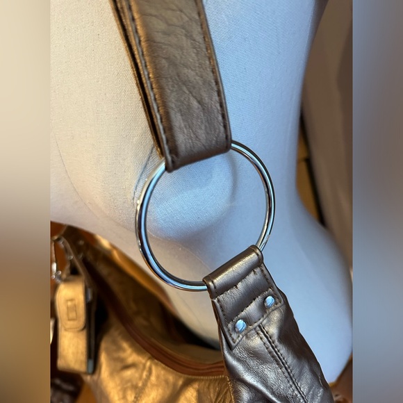 Fashion Vegan Leather hobo style crossbody in metallic gold/bronze color - Picture 2 of 10